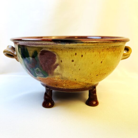 Handcrafted Vintage Cranberry Earthtone Pottery Bowl Unique Handmade 8.50” - Picture 1 of 9